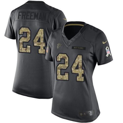 Nike Falcons #24 Devonta Freeman Black Women's Stitched NFL Limited 2016 Salute to Service Jersey